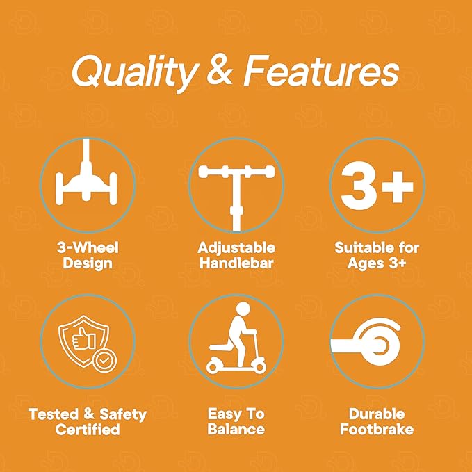 Aqua Orange 3 Wheel Scooter with Seat for Kids – Light-Up LED Wheels, Adjustable Handlebar and Seat, Smooth PU Wheels, Wide Anti-Slip Deck, Rear Foot Brake – Toddler Outdoor Toys for Ages 2+