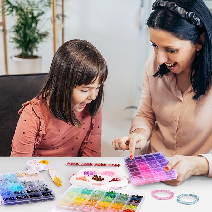 6mm Glass Beads for Bracelets, 2700pcs 70 Colors Crackle Glass Beads for Jewelry Making, Funtopia Round Crystal Beads for DIY Necklace Crafts with Spacer Beads, Solid and Floral Colors