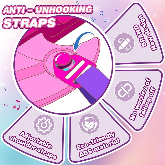 Kids Guitar and Microphone Set, Microphone with Stand and Color Light, Toy Guitar with Strap and Adjustable Volume, Toddler Musical Instrument for 5-9, Kids Karaoke Machine for Boy Girls (Pink)