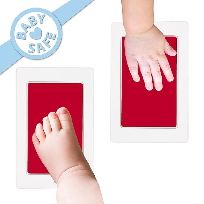 Extra Large Clean Touch Ink Pad for Baby Handprints and Footprints – Inkless Infant Hand & Foot Stamp – Safe for Babies, Doesn’t Touch Skin – Perfect Family Memory or Gift by Tiny Gifts, Red