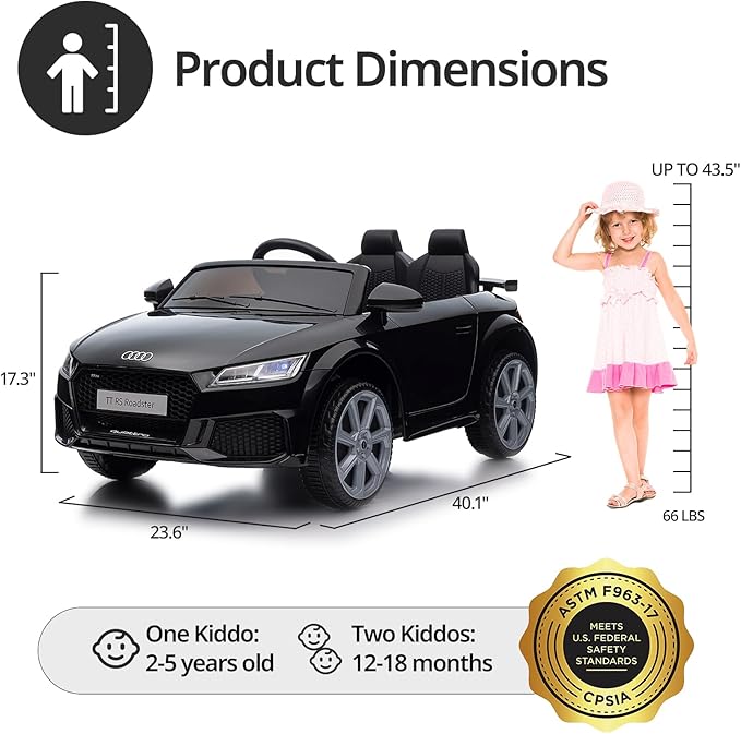 Kids Electric Car, Licensed Audi 6V Kids Ride on Toy Car for Toddlers with Remote - Black