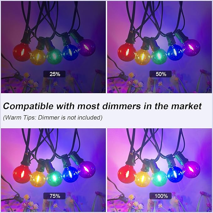 G40 LED Outdoor String Lights，25Ft Globe Multicolor Christmas Decorations String Lights with 27 Shatterproof LED Bulbs, Hanging Outdoor Patio Lights for Outside Backyard Porch Balcony Party- Black
