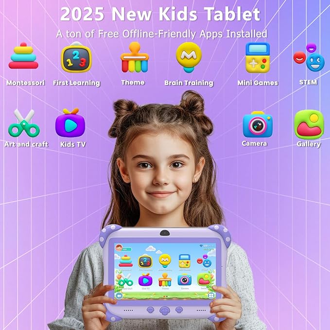Kids Tablet 7 inch Toddler Tablet for Kids WiFi Tablets 32G Android Dual Camera Parental Control with Kids app Pre-Installed YouTube Netflix (Purple)