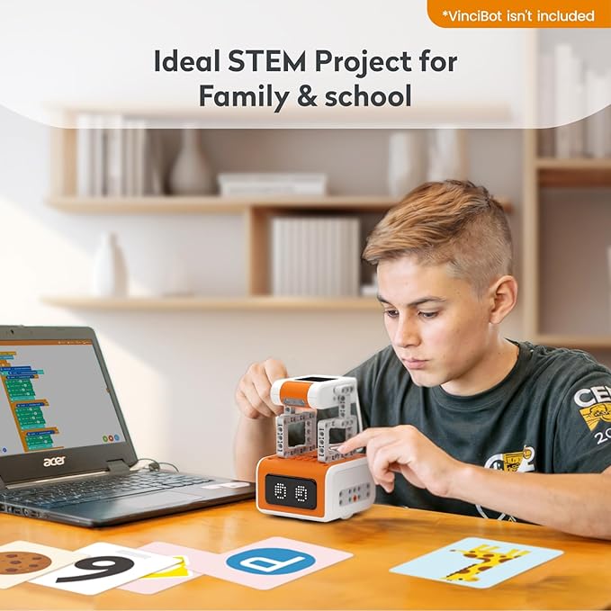 AI Vision Kit for VinciBot with a 180° Flip Camera, Programmable Screen and Modular Structure Can Add 7 Visual Functions, for Beginners and Advanced Learners of AI from 8-12