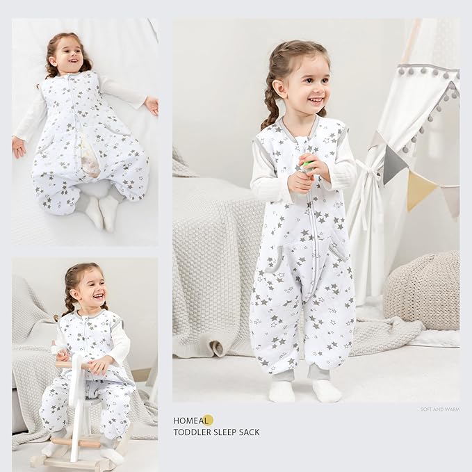 HOMEAL Toddler Sleep Sacks for 3t-5t, 1.0 TOG Sleeveless with Feet, Baby Sleep Sack