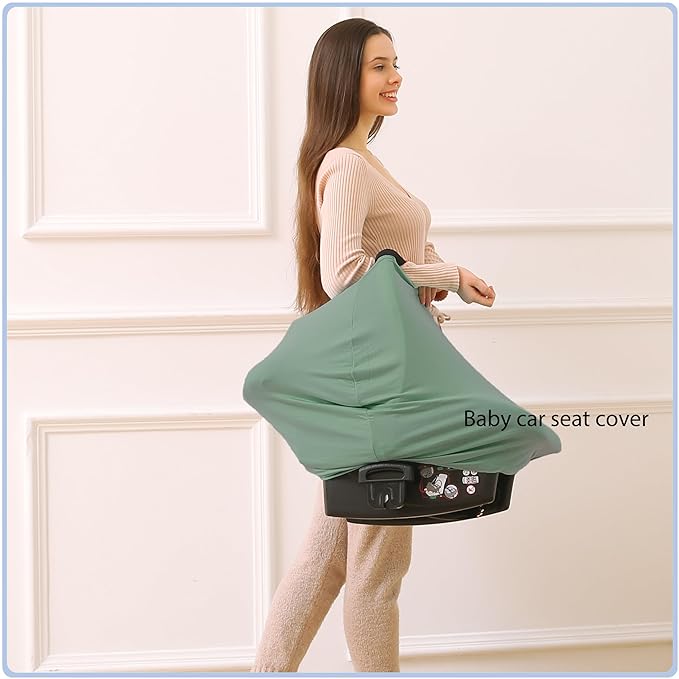 Car Seat Covers Baby - Multi-use Cover Carseat Canopy, Breathable Breastfeeding Cover, Car Seat Covers for Bbies, Boys & Girls Shower Gifts (Light Green)