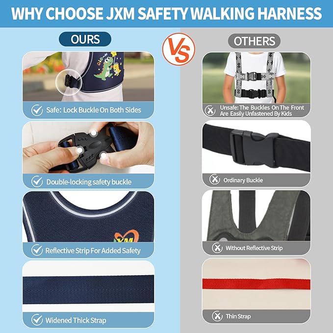 2025 New Safety Walking Harness for Big Kids (6-12yrs) with Autism Special Needs ADHD, Anti-Elopement Vest Harness with Grab Handle and Light Reflector, Adjustable Leash for Autistic, Active Child