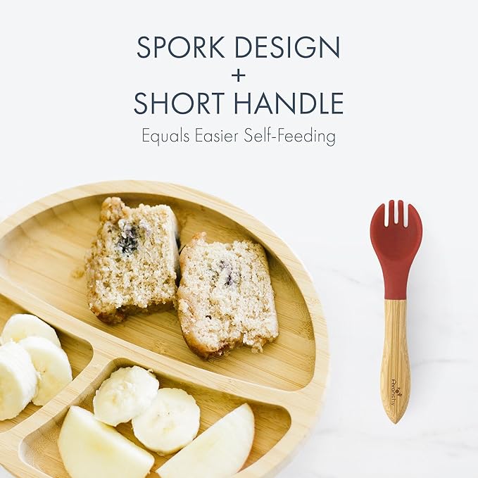 Avanchy Baby Fork Set, Bamboo and Silicone Spork Utensils, Toddler Baby Led Weaning Silverware Cutlery Flatware, Kids First Self Feeding