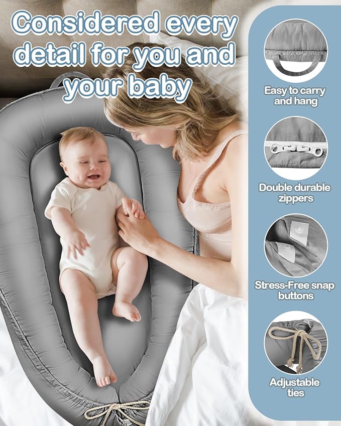 Baby Lounger - Infant Lounger for Newborn 0-24 Months, Pure Cotton Breathable Baby Nest Lounger Cover, Newborn Essentials for Baby Boys & Girls, Portable Baby Lounger for Home and Travel