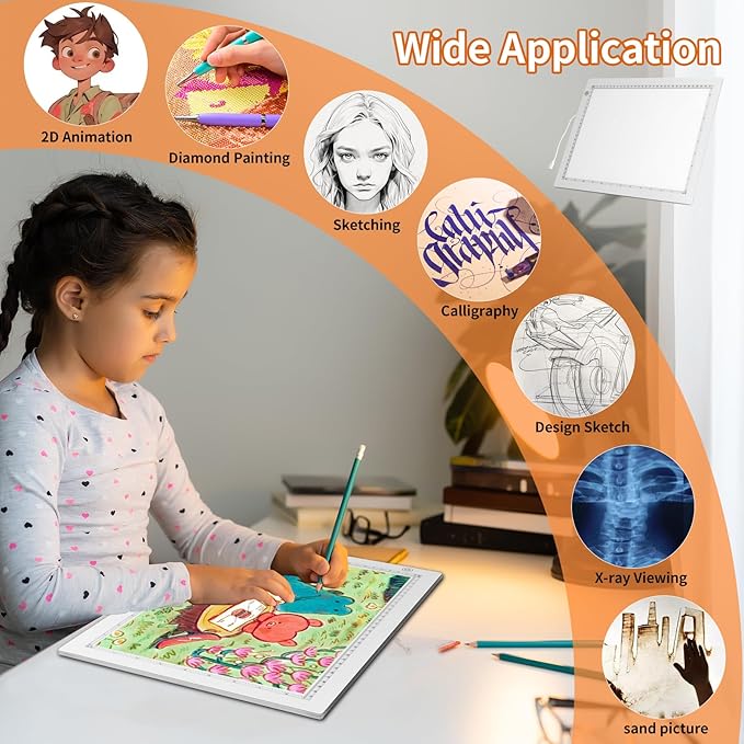 A4 LED Light Box for Tracing, elice Artist Drawing Lightbox Light Table Light Pad Light Copy Board, Up to 8000 Lux Super Bright Lightpad for Cricut Weeding Vinyl, Diamond Painting, Sketching (White)