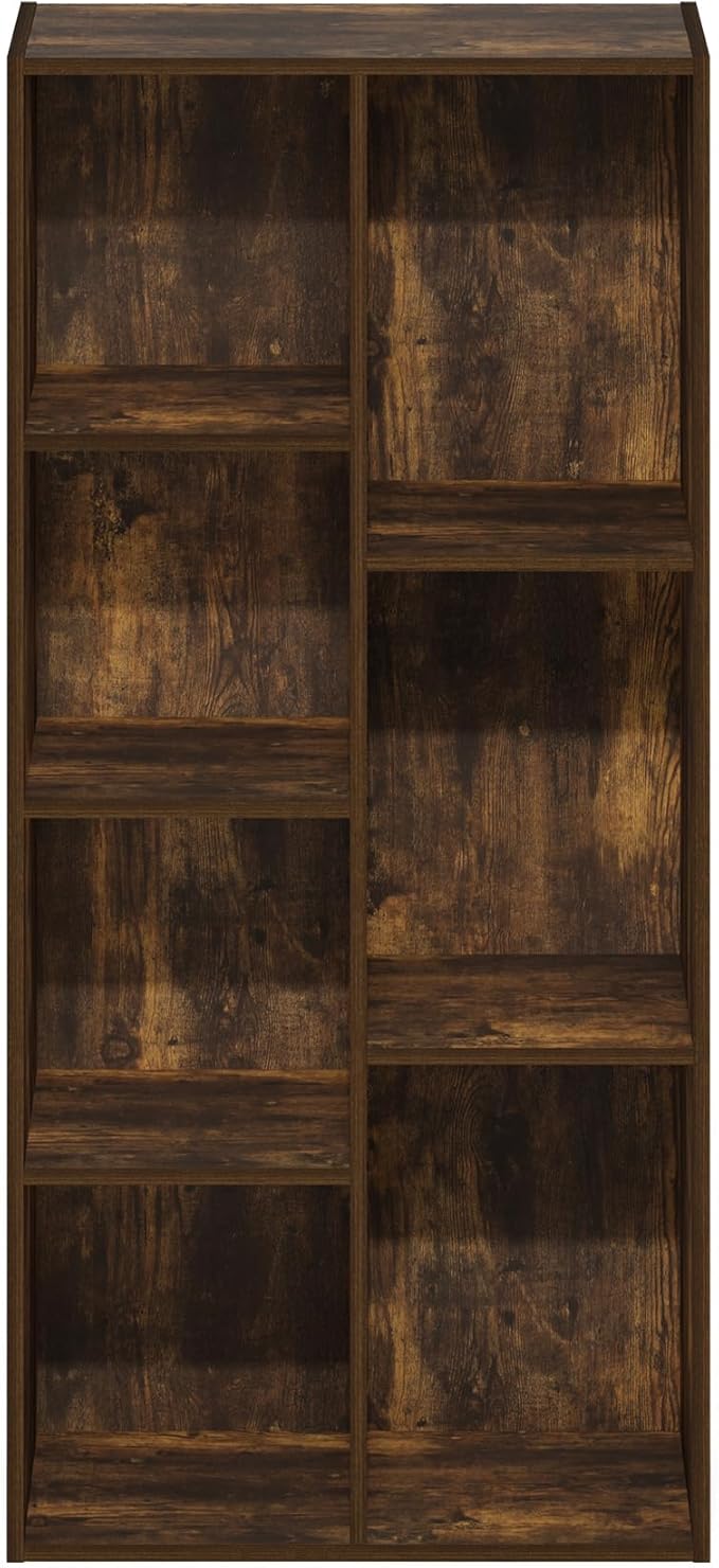 Furinno Luder 7-Cube Open Shelf Bookcase, Bookshelf, Amber Pine