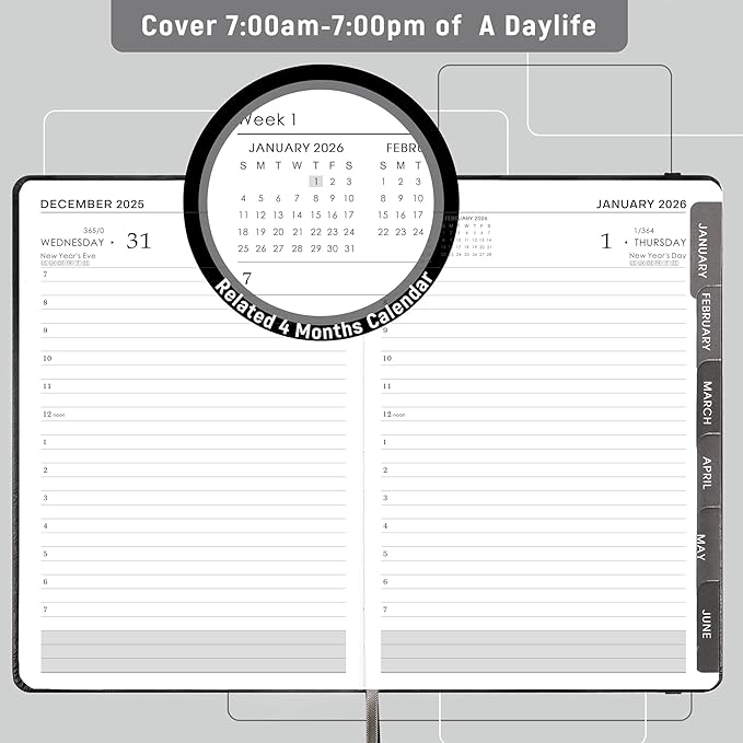 2025-2026 Appointment Book & Planner - Jul 2025 - Jun 2026, Daily Hourly Planner, 5.75" X 8.25", 60-Minute Interval, Faux Soft Leather Cover, Premium Paper, Academic Calendar, Pen Holder, Inner Pocket