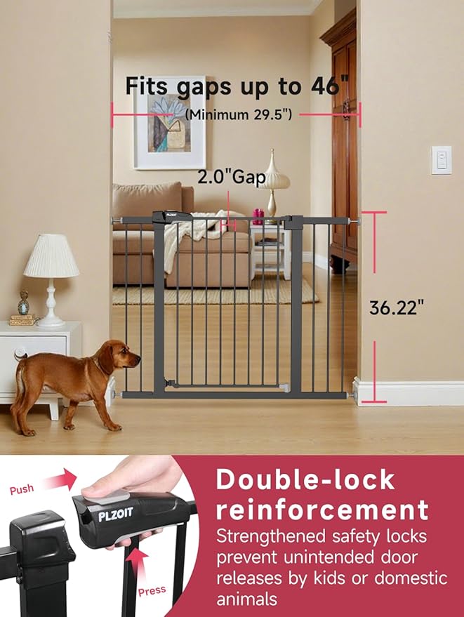 36.2" Extra Tall Baby Gate for Stairs, 29.5-46" Wide Dog Gate for Doorways, Walk Thru Auto Close Metal Child Gate for The House, Stairs and Doorways, Pet Gate Pressure Mounted Dog Gate Indoor (Black)