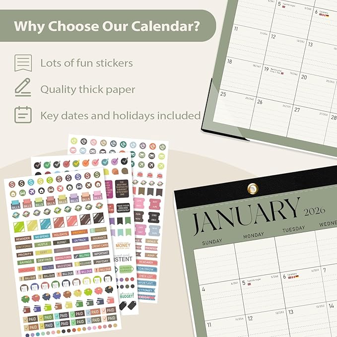 2026 Desk Calendar, Large Desktop/Wall Monthly Calendar (Jan. 2026 - Jun. 2027) 17'' x 12'' School Year Desk Planner for Teacher Family Office Supplies