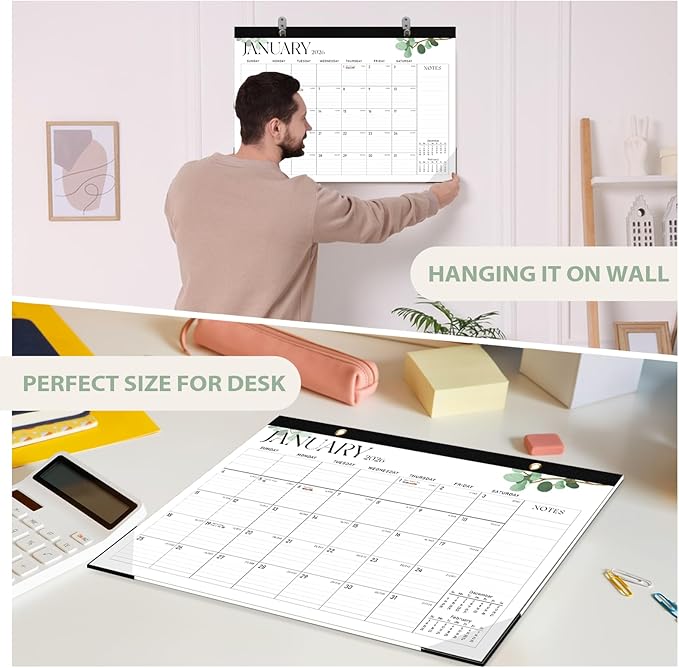 Desk Calendar 2025-2026, 18 Months (July 2025 to December 2026) - Large Size 17" x 12" Desktop/Wall Monthly Calendar with To Do List, Personal Desk Calendar Planner for Home, School, Office - Leaf