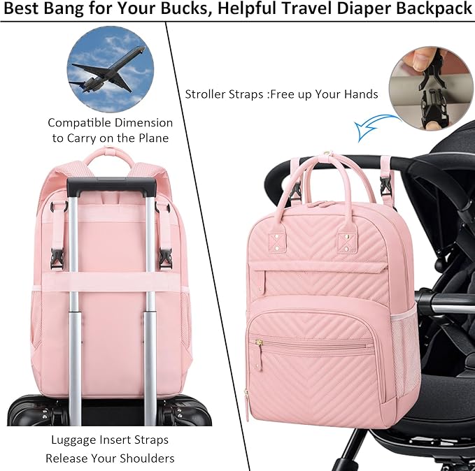 Diaper Bag Backpack Tote for Women Large Capacity, Baby Bag with Insulated Pockets Multifunctional Diaper Bags For Baby Girl Boy Waterproof Baby Bags For Boys Girls Maternity Bag Baby Pink