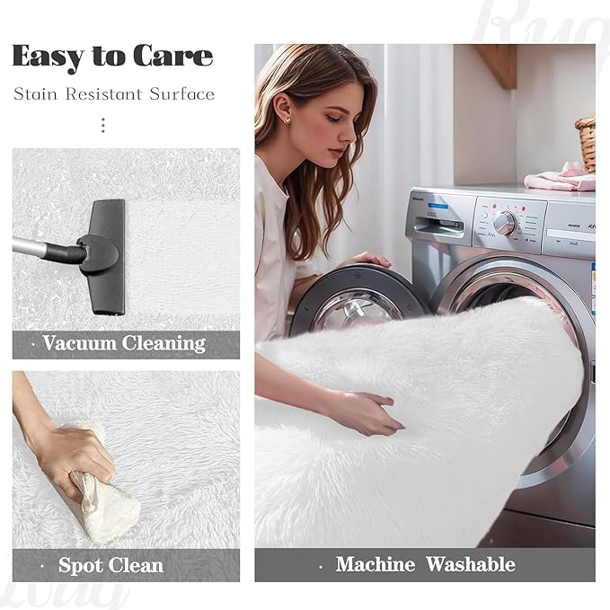 4x6 Area Rug for Living Room: Fluffy Shag Soft Washable Rugs Fuzzy Plush Indoor Carpet for Bedroom Nursery Playroom Dorm Kids Girls Boys Room (White, 4'x6')