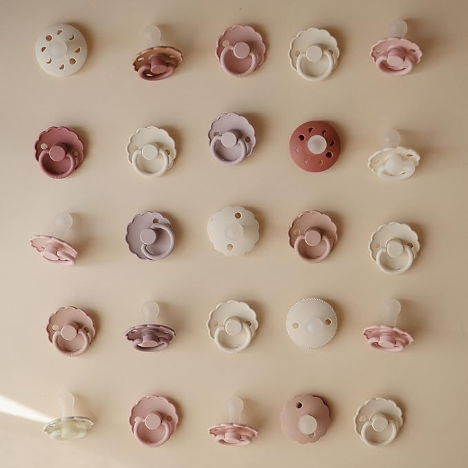 FRIGG Daisy SilkySoft Silicone Baby Pacifier | Made in Denmark | BPA-Free (Baby Pink/Soft Lilac, 6-18 Months)