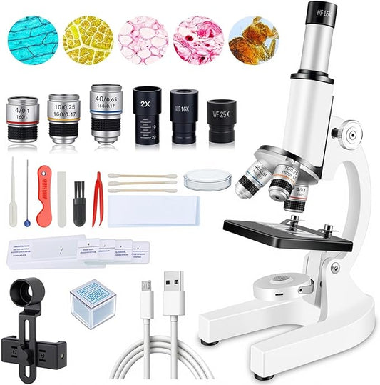 Compound Microscope for Adults & Kids - 40X-2000X High-Power Biological Microscope for Students, School Lab & Home Education, with Slides Set & Phone Adapter