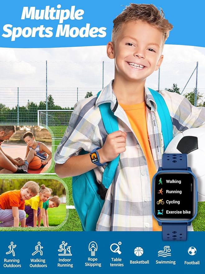Kids Smart Watch, Smart Watch for Kids 4-16 Years Old with Sleep Mode, 19 Sports Mode, Pedometer, Birthday Gift for Boys Girls, Blue