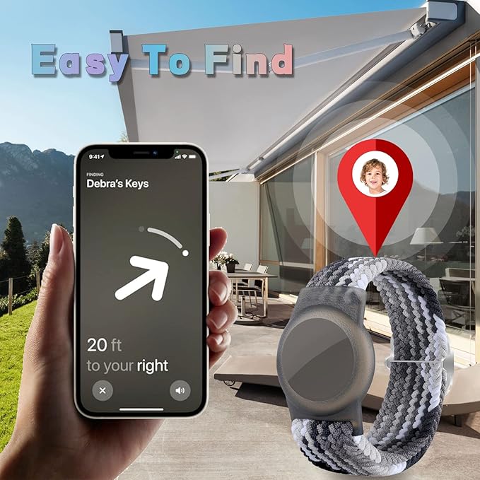 Kids Bracelet Compatible with AirTag, GPS Kid Tracker Holder Braided Wristband for Apple Air Tag, 2022 Upgraded Nylon Adjustable Anti Lost Airtag Watch Band for Kids Children Elders (White Black)