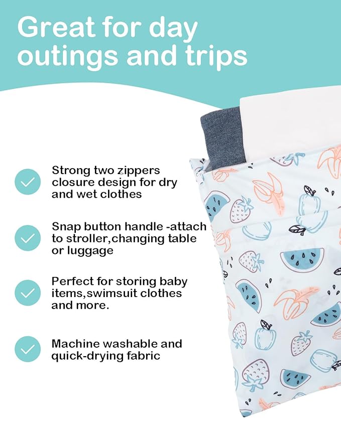 ALVABABY 3 Cloth Diaper Wet Dry Bags Waterproof Reusable with Two Zippered Pockets Travel Beach Pool Daycare Soiled Baby Items Yoga Gym Bag for Swimsuits or Wet Clothes Small Medium Large 3L-ZM29