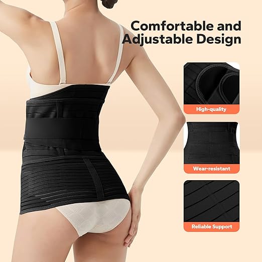 3 in 1 Postpartum Belly Band (Black), Post Partum Waist Binder, Posture Correction Abdominal Binder, Belly Band Postpartum Belly Wrap, Postpartum Belly Wrap (For waistline 33"-41", XL)
