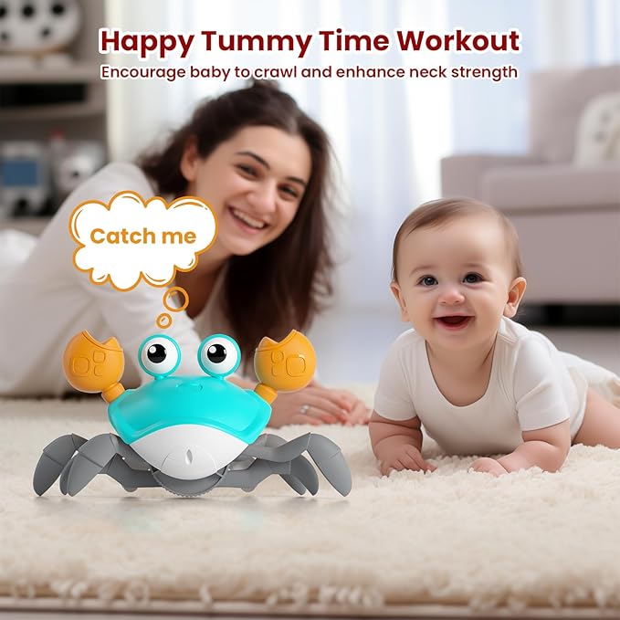 Crawling Crab Baby Toy - Infant Tummy Time Crab 3 4 5 6 7 8 9 10 11 12 Crab Toys for Babies Boy 3-6 6-12 Learning Crawl 9-12 12-18 36 Months Walking Toddler Development Birthday Gifts with Dancing