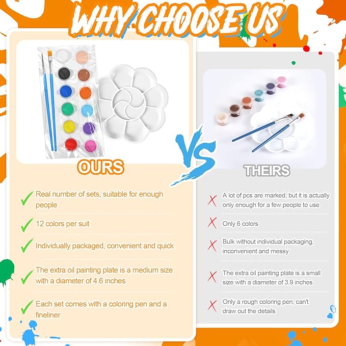 Fulmoon 24 Set Acrylic Paint Kits for Kids Adults Washable Mini Painting Kit Arts Crafts Party Favors Filled Strips Brushes Palettes Bulk for Classroom Home Kit Supplies (Vivid Color)