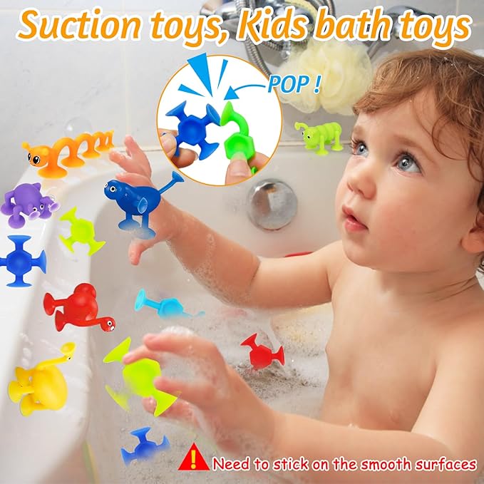 32 PCS Toddler Suction Cup Toys Kids Bath Toy 1-3 3-5 Party Favor Goody Prize Filler Stuffer Gifts for 2+ 3 4 5 6 Year Old Boy Girl Travel Sensory Fidget Window Water Table Toy with Eggshell Storage