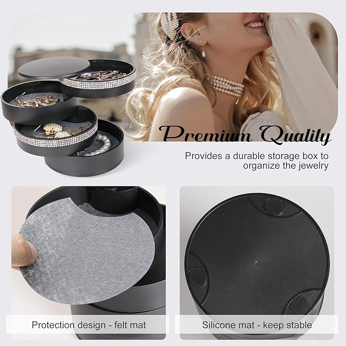 CONBOLA Jewelry Holder Organizer, Christmas Gifts Ideas for Women, Small Jewelry Storage Box Earring Holder, 5-Layer Rotating Jewelry Storage Tray with Lid for Bracelets Rings Bracelets