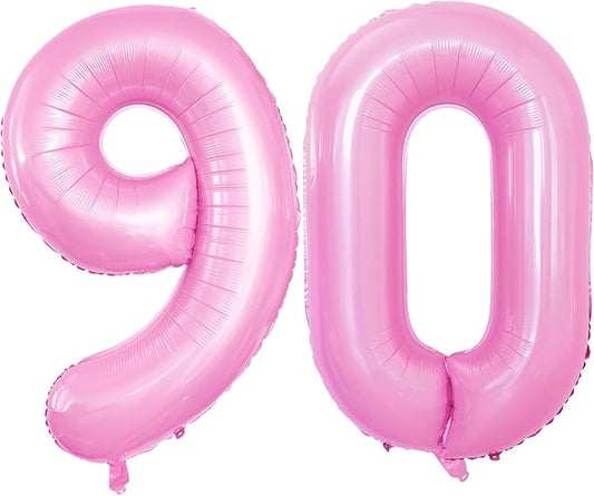 GOER Number 90 Balloons for 90th Birthday Party Decorations,42 Inch Jumbo Foil Helium Balloons for 90th Anniversary (Light Pink)