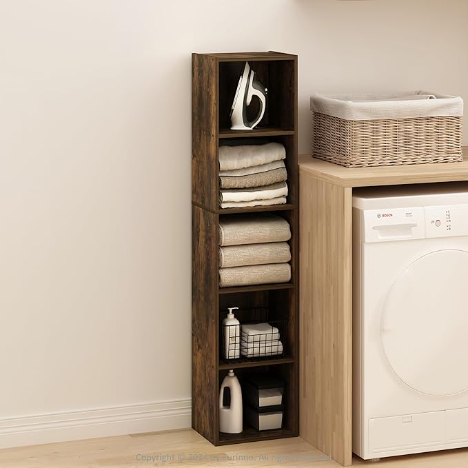 Furinno Pasir 5-Tier Open Shelf Bookcase, Bookshelf, Amber Pine