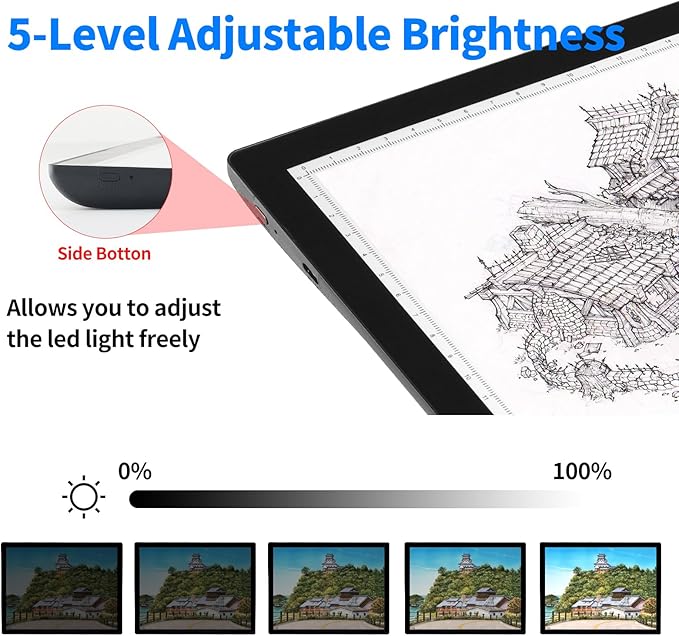 A4 Rechargeable Light Pad with Carry Bag, KOBAIBAN Wireless Magnetic Tracing Light Box, 5-Level Brightness LED Light Tablet Board, Cordless Battery Powered Light Drawing Table for DIY Diamond Painting