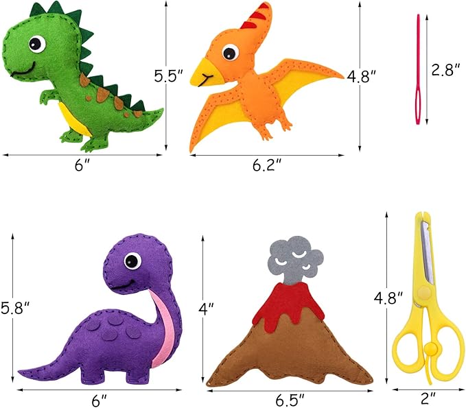 CiyvoLyeen Dinosaur Sewing Kit Dinosaur Felt Animal DIY Crafts for Girls and Boys Educational Sewing for Kids Art Craft Kits for Beginners