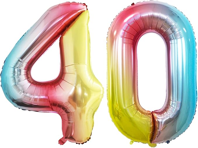GOER Number 40 Balloons for 40th Birthday Party Decorations,42 Inch Jumbo Foil Helium Balloons for 40th Anniversary (Rainbow)