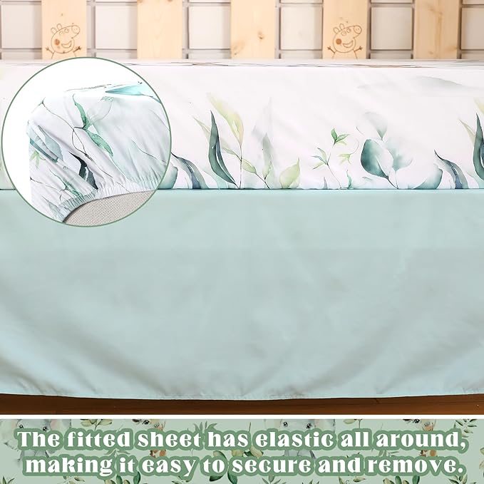 3 Pcs Baby Crib Bedding Set Safari Animals Dinosaurs Bear Woodland Animals Jungle Crib Set Includes Quilt, Fitted Sheet, Skirt for Baby Boy Girl(Light Blue,Safari)