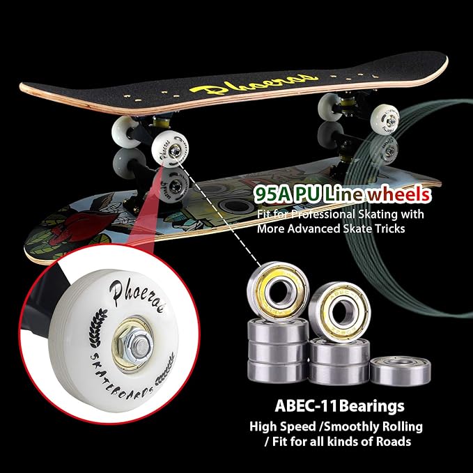 Easy_Way Complete Skateboards- Standard Skateboards for Beginners Kids Boys Girls Teenager- 31''x 8''Canadian Maple Cruiser Pro Skate Board, Skateboards