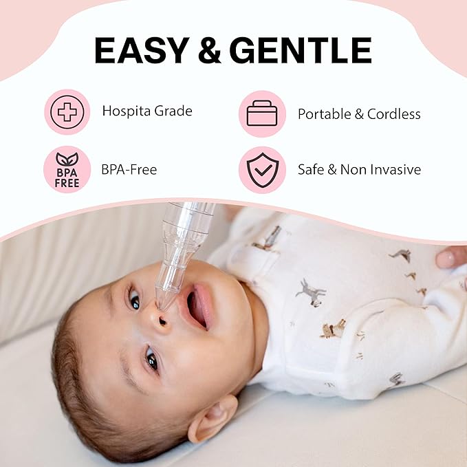 Hospital Grade Nasal Aspirator For Baby – Electric Nose Sucker for Baby & Toddler with 3-Level Suction, Portable & Rechargeable Mucus Removal for Breathing Relief, Cordless Booger Sucker & Snot Sucker