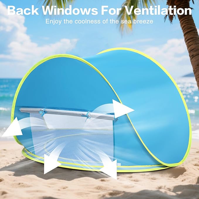 Baby Beach Tent Canopy: with Inflatable Kiddie Swimming Pool Toys - UPF50+ UV Protection Pop Up Sun Shelter Tent & Small Pool - Beach Essentials for Infant Toddlers