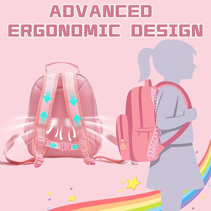 I IHAYNER Kids Glitter Lightweight Backpack for School Travel & Daycare, Toddler Backpack for Girls 3+ Preschool Kindergarten Elementary Kids Backpack-Rainbow Pink M