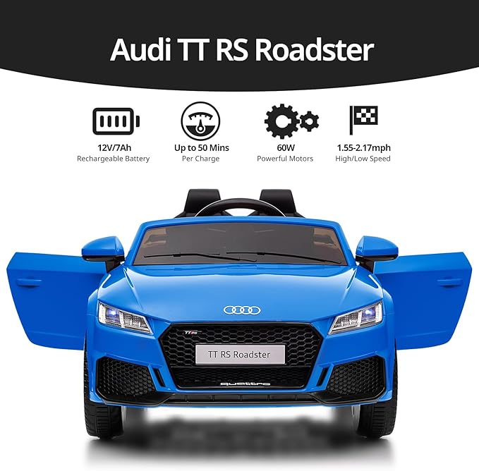 Electric Ride on Car for Kids, Licensed Audi 12V 7Ah Kids Ride-on Toy for Toddlers 3-5 Year Old with Remote, Bluetooth - Dark Blue