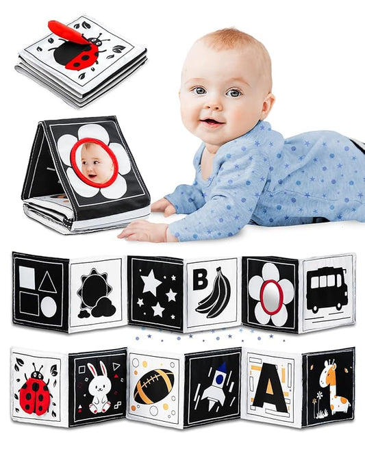 Infinno High Contrast Baby Toys for Newborn, Tummy Time Mirror Black and White Toys for 0-6 Months, Visual Sensory for Infant 0-3-6 Months, Newborn Baby Registry Essential Stuffers