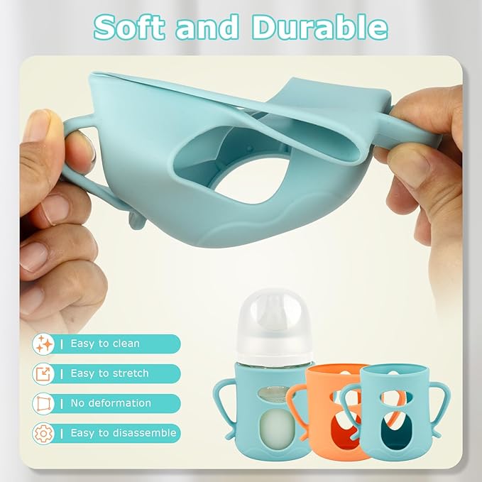 Silicone Sleeves for Pigeon Baby Bottles 5.4oz,Anti Breakage Glass Baby Bottle Holder with Handles 2 Pack