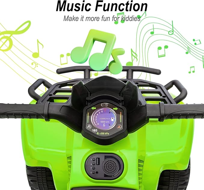 Kids ATV 4 Wheeler, 6V Ride-On Toy for Toddlers 1-3 Boys & Girls with Music, Forward & Reverse - Green