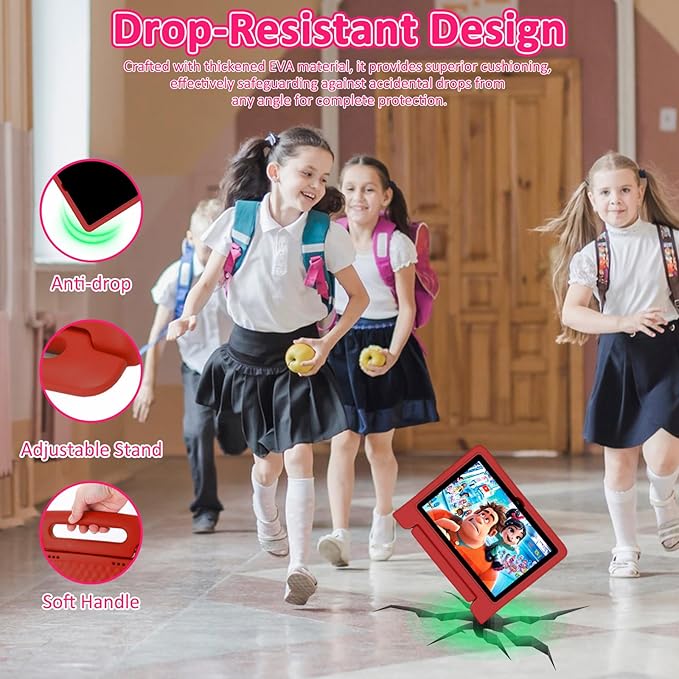 Kids Tablet, 10.1 inch IPS HD Touchscreen Android 14 64 GB Storage, 8GB RAM, Octa Core Tablet for Kid with Kid-Proof Case, Parental Controls, 12-hr Battery, WiFi, GPS – Red