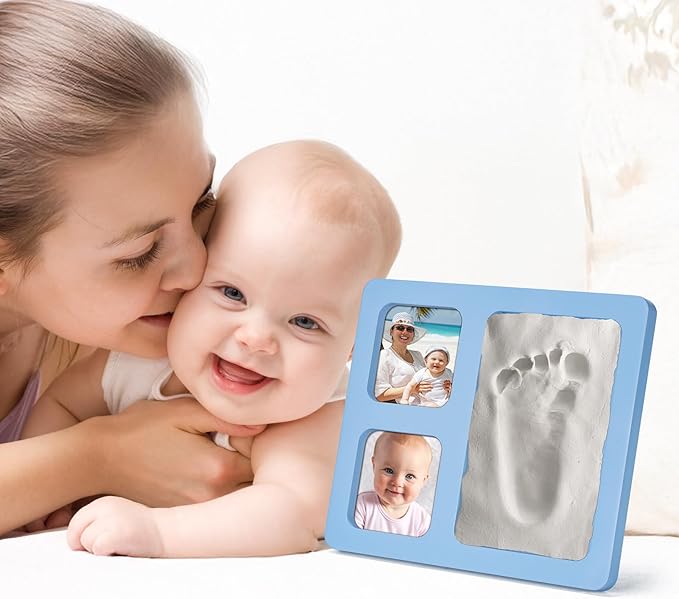 Baby Handprint and Footprint Kit, Blue Babies Keepsake 4x6 Clay Frame, for Record Newborn Footprints, Handprints or Pet Paw Prints