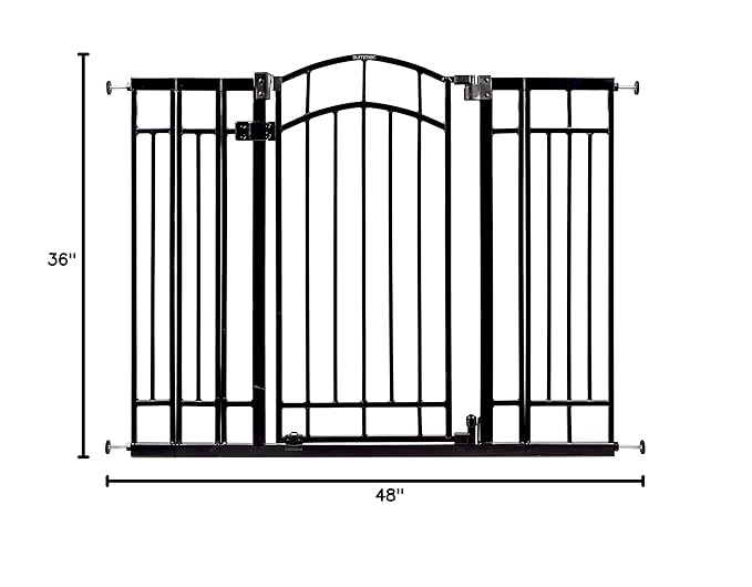 Ingenuity Multi-Use Decorative Extra Tall Walk-Thru Baby Gate, Fits Openings 28.5-48 Inch (Pack of 1), Black Metal, for Doorways and Stairways, 36' Tall Baby and Pet Gate, Black, One Size