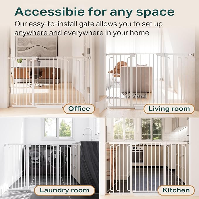 Cumbor 36" Extra Tall Baby Gate for Stairs, 29.7-57" Extra Wide Dog Gate for Doorways Hallways, Pressure Mounted Child Gate for Wide Opening, Auto Close Personal Safety for Babies and Pets, White