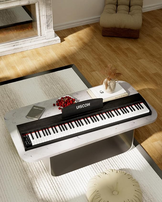 88 Key Digital Piano Keyboard for Beginners - Full Size Semi Weighted Wooden Electric Piano Set with Stand, Triple Pedal, Headphone,Carry Bag - Supports USB-MIDI Connecting (Wood Grain Black)